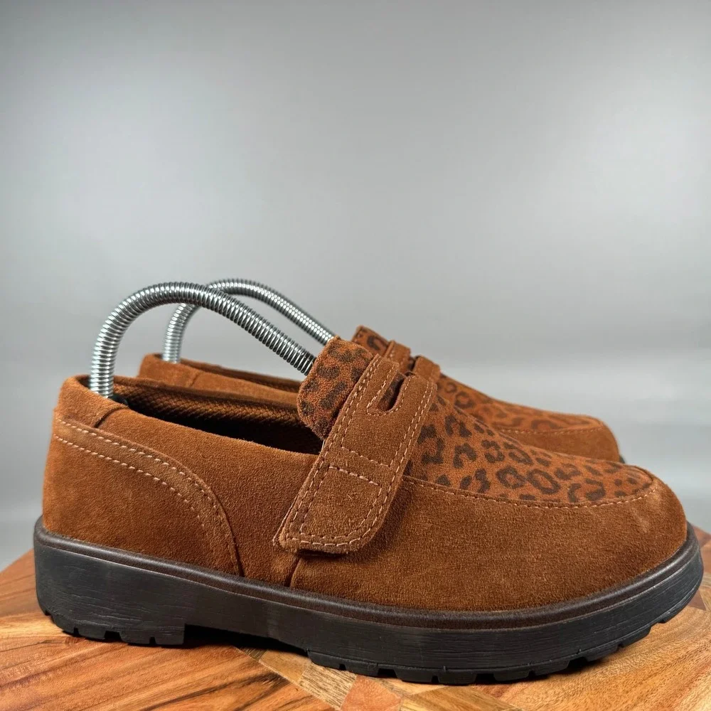 OrthoFeet Women 8 2E X-Wide Brown Suede Leopard Loafer Shoes VT1-10-30